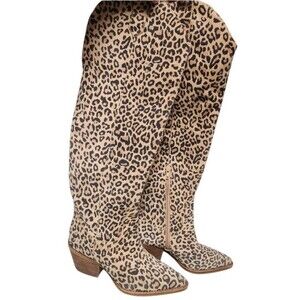 Gianni Bini COLBBIYE Leopard Boots SZ 5M Leather Over the Knee New